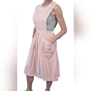 1940s Vintage Shane Uniform Candy Striper Pinstripe Cotton Pinafore Dress XS